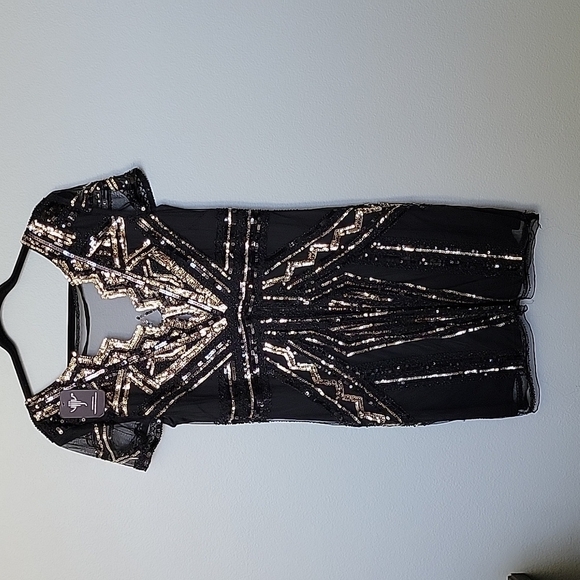 Vijiv NWT black and gold beaded and sequin dress size large - Picture 1 of 10